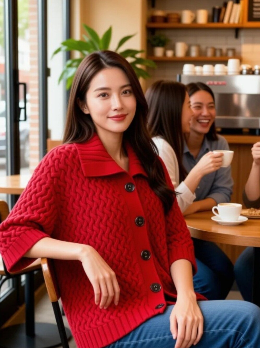$8>>Style & Co. Red Chunky Knit Button-Front Cardigan